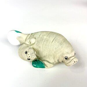 Coad Peru Hand-Painted Ceramic Manatee Mom and Baby Calf Figurine